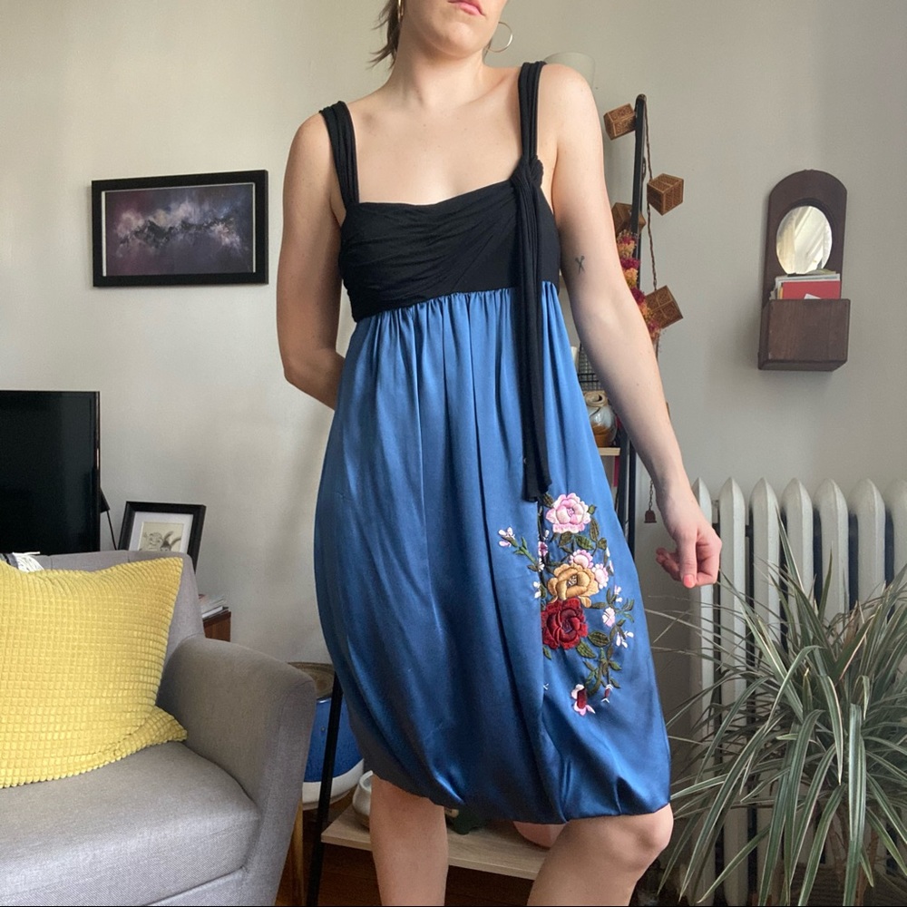 BCBG Satin Embroidered Dress